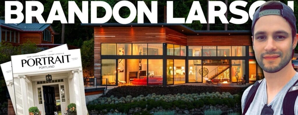 Modern architectural exterior of a luxury home in the Pacific Northwest, featuring expansive glass windows, warm wood accents, and a beautifully landscaped yard, creating an inviting atmosphere.